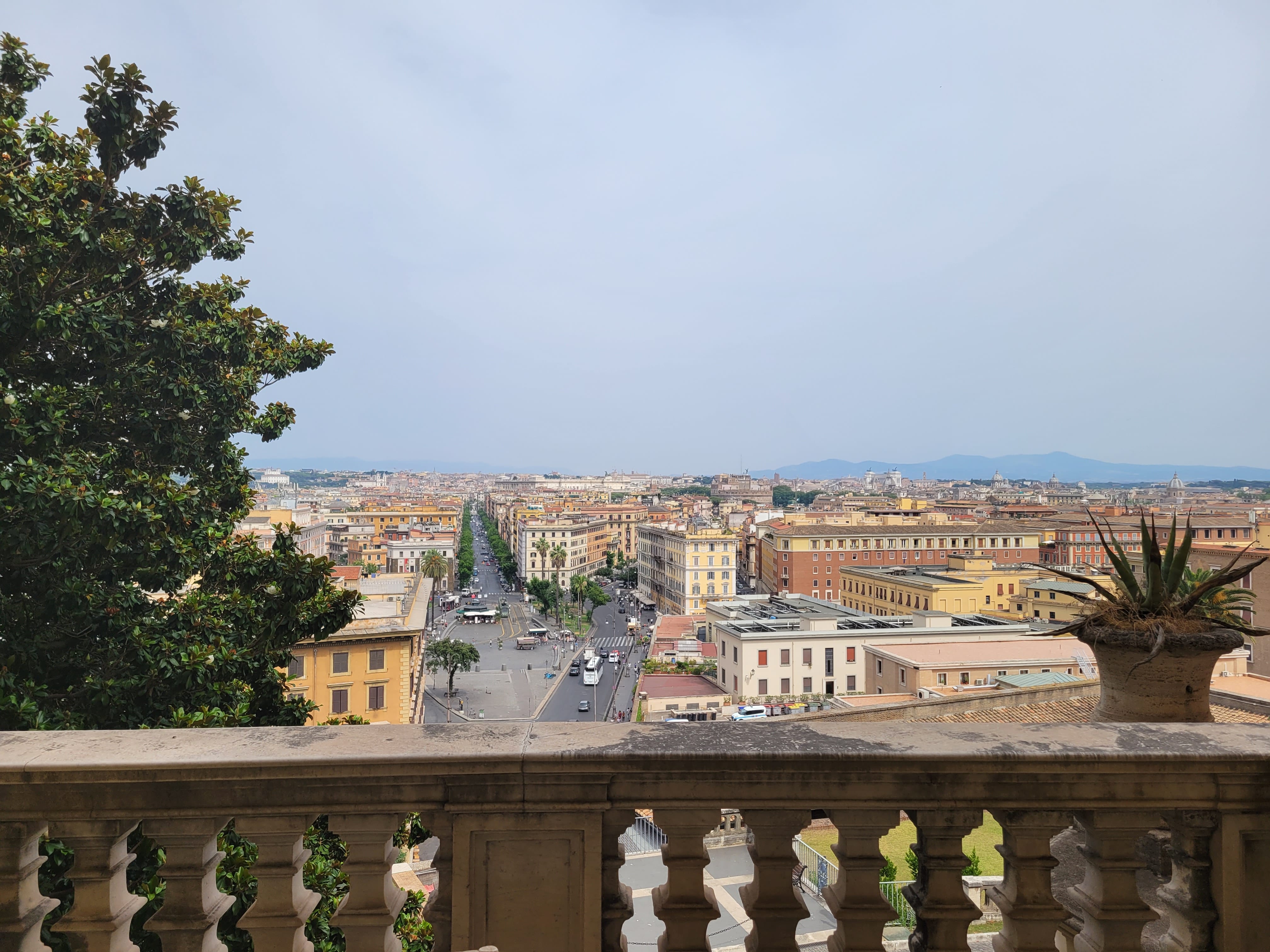 View across Rome from a stone terrace