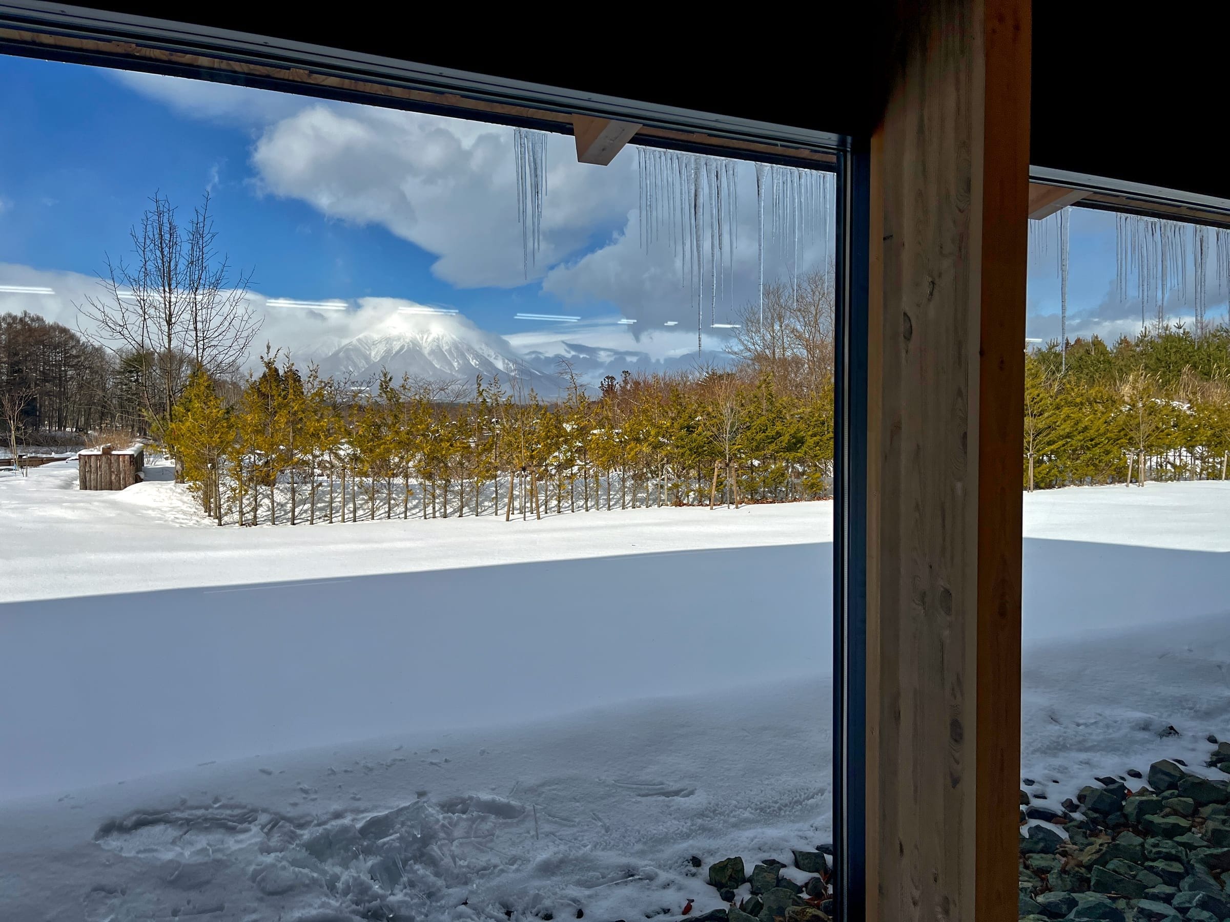 Snow-covered Mount Iwate seen from the studio