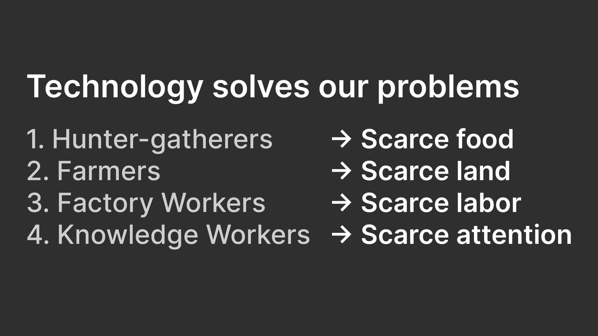 Slide listing four eras of work and their scarcities