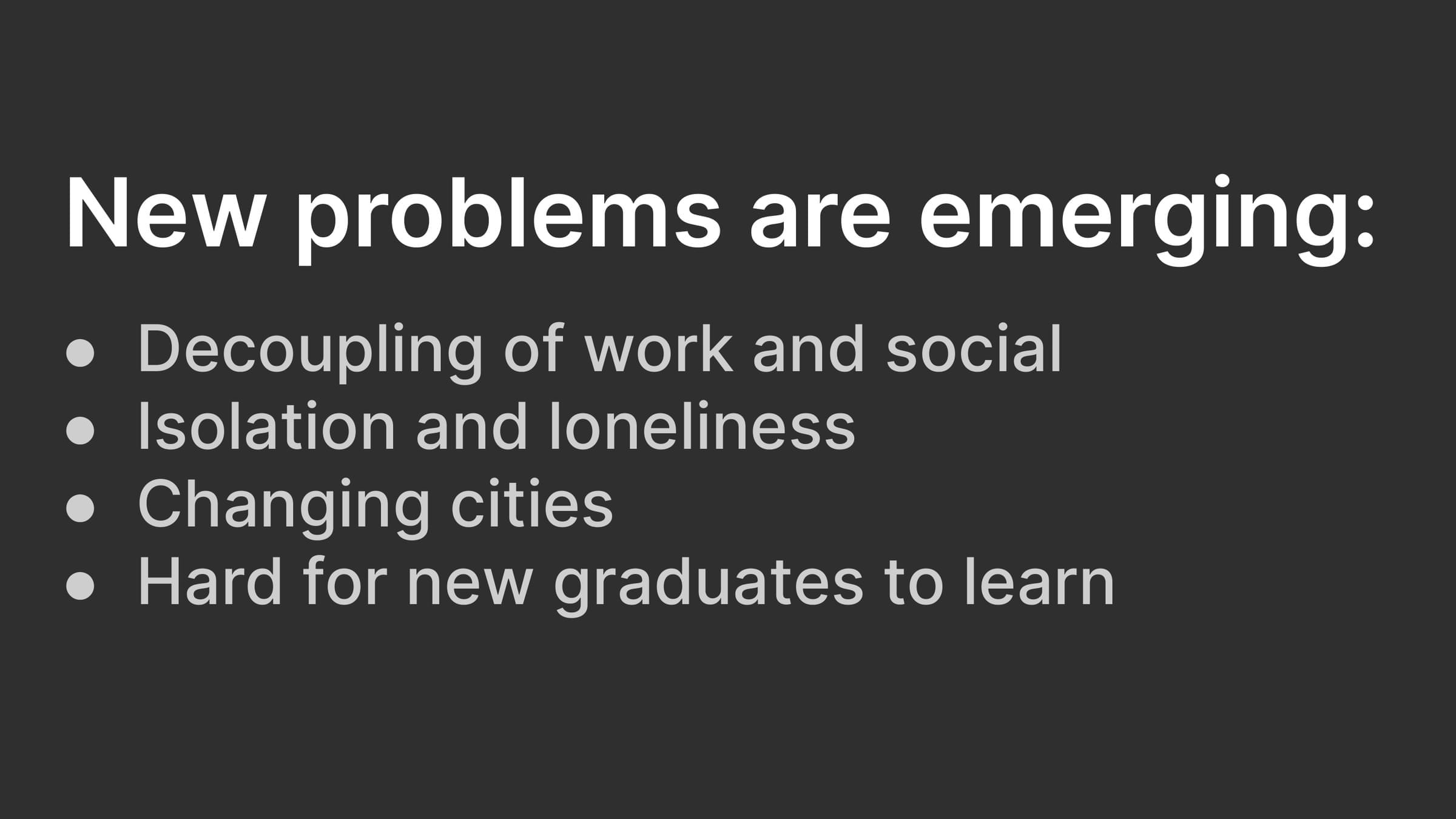 Slide listing four emerging problems of remote work