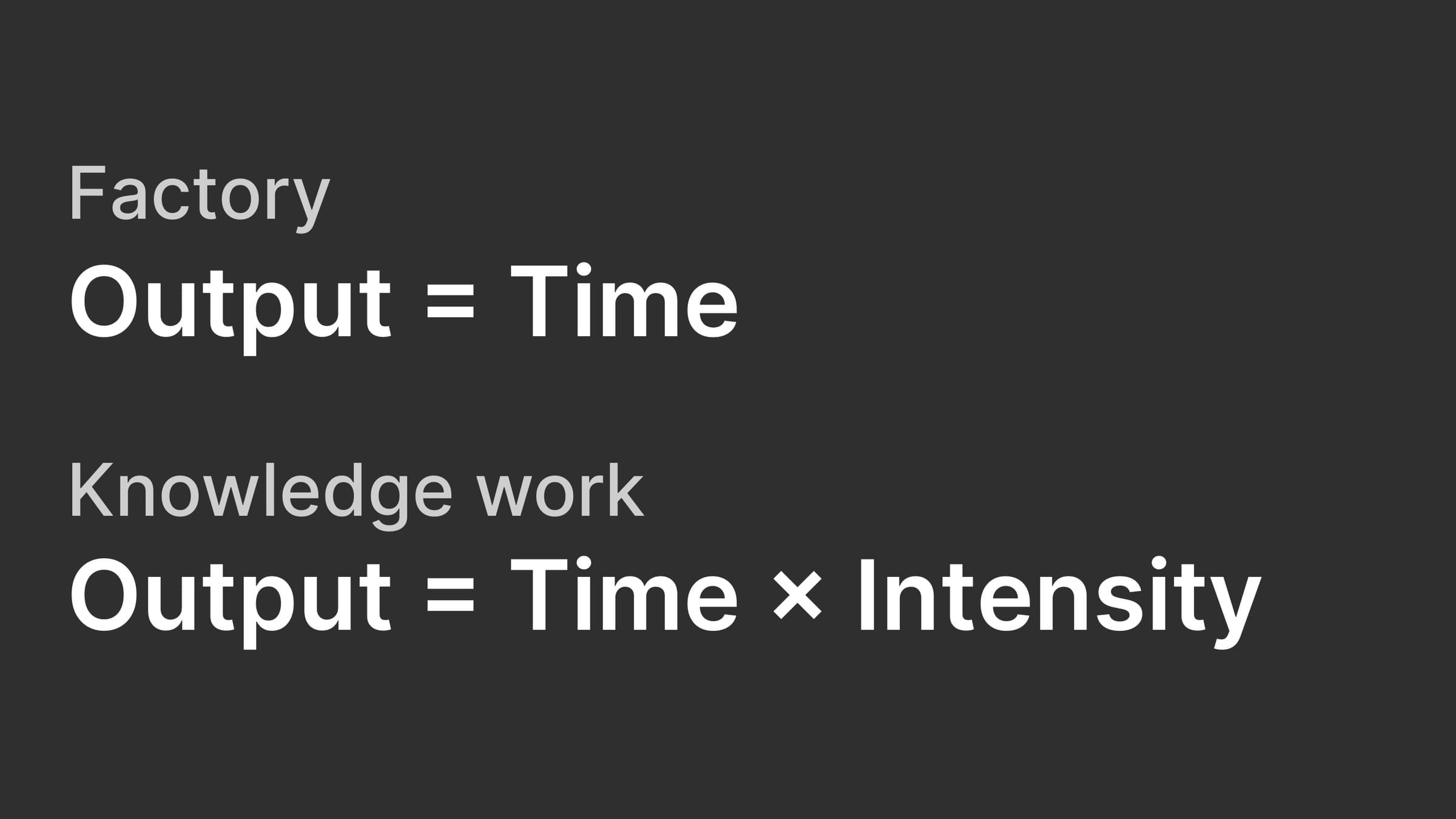 Slide comparing factory output to knowledge work output formulas