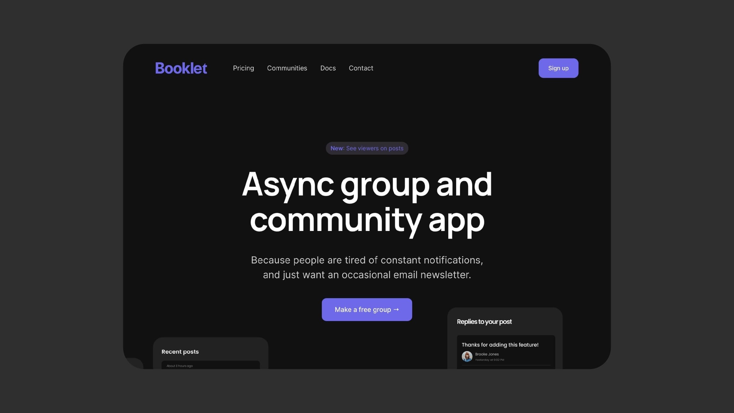Screenshot of the Booklet website homepage